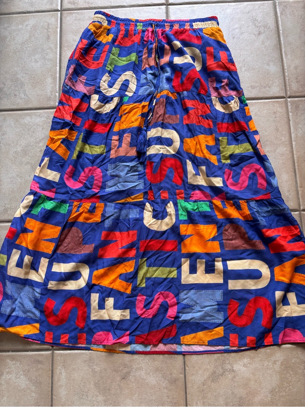 FARM Rio Blue Multicolor Letter-Print Maxi Skirt - Picture 1 of 8